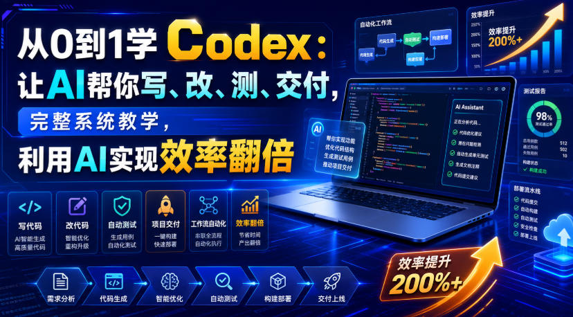 64a1cda9b4314c612685128fedd7c833.jpeg 从0到1学Codex:让AI帮你写、改、测、交付,完整系统教学,利用AI实现效率翻倍