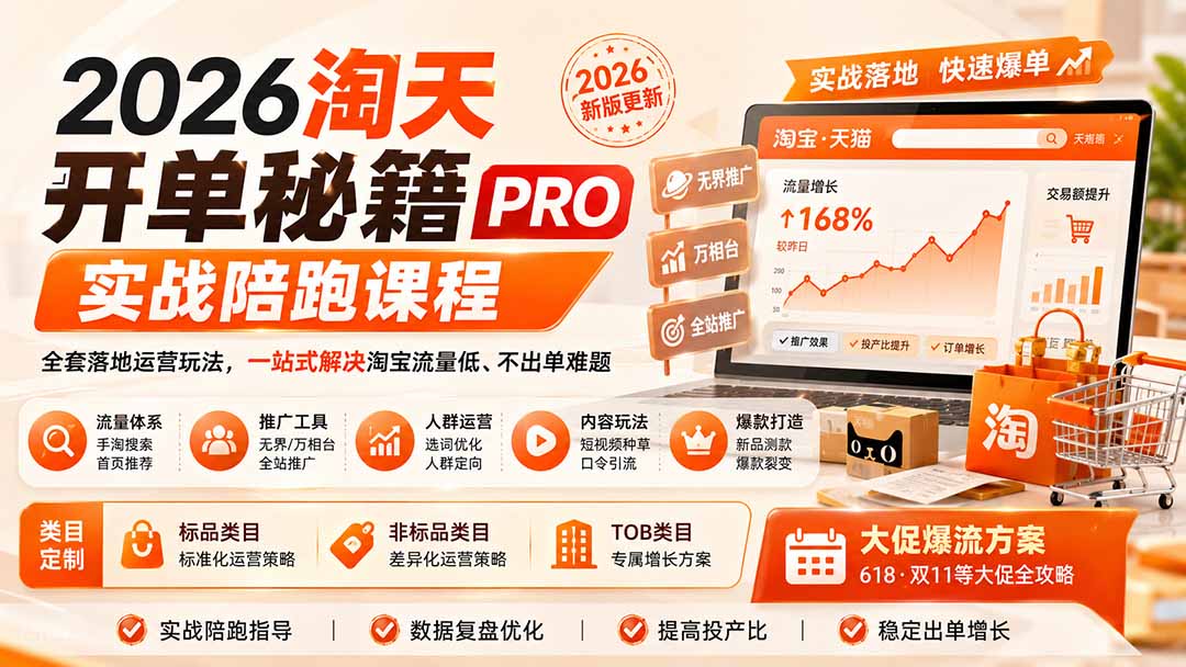 64e55445ce682525e662672d363f4638.jpeg 2026淘天开单秘籍PRO实战陪跑课程:全套落地运营玩法,一站式解决淘宝流量低、不出单难题(更新260823