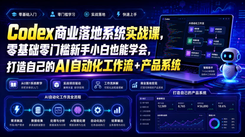 Codex商业落地系统实战课，零基础零门槛新手小白也能学会，打造自己的AI自动化工作流+产品系统-鼎铸网