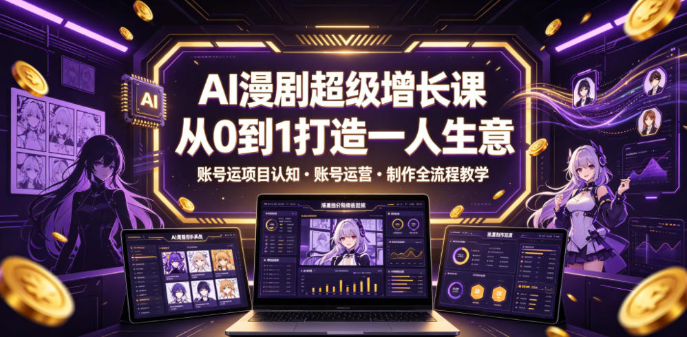 AI漫剧超级增长课，从0到1打造一人生意，项目认知・账号运营・制作全流程教学-鼎铸网