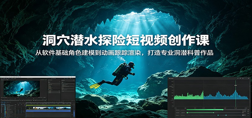 洞穴潜水探险短视频创作课：从软件基础角色建模到动画跟踪渲染，打造专业洞潜科普作品-鼎铸网