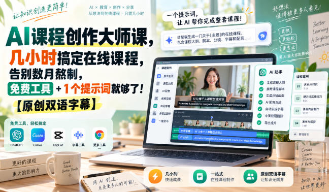 AI课程创作大师课，几小时搞定在线课程，告别数月熬制，免费工具+1个提示词就够了！【原创双语字幕】-鼎铸网