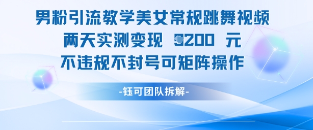 男粉引流教学美女常规跳舞视频两天实测变现1k+,不违规不封号可矩阵操作-鼎铸网
