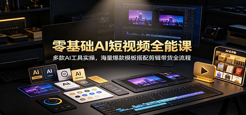 零基础AI短视频全能课：多款AI工具实操，海量爆款模板搭配剪辑带货全流程-鼎铸网