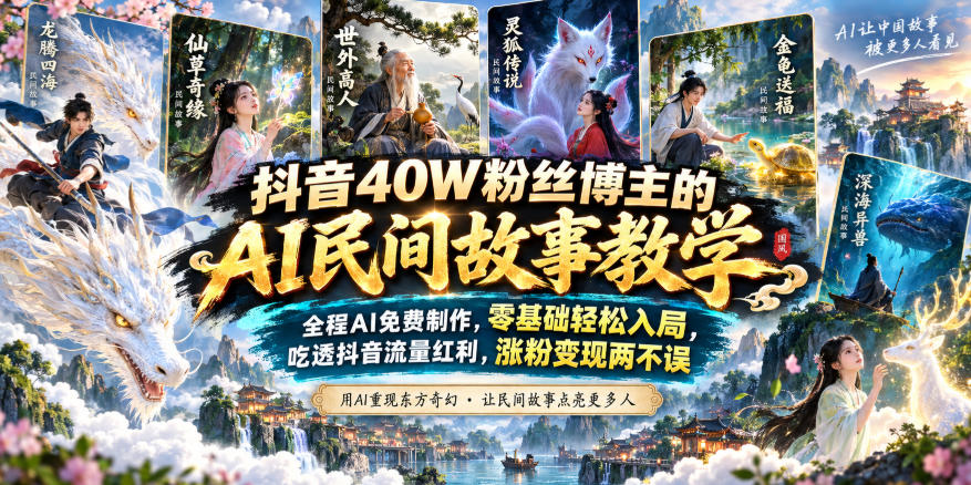 6843cc9485c81a0b2b693c4e60150227.jpeg 抖音40W粉丝博主的AI民间故事教学,全程AI免费制作,零基础轻松入局,吃透抖音流量红利,涨粉变现两不误