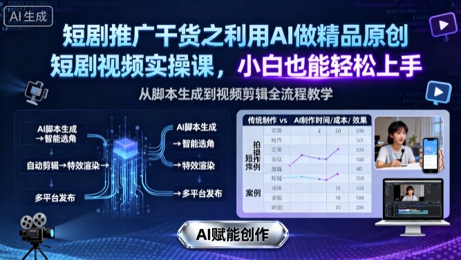 短剧推广干货之利用AI做精品原创短剧视频实操课，小白也能轻松上手-鼎铸网