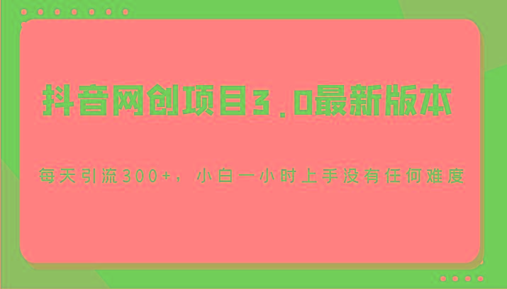 抖音网创项目3.0最新版本,每天引流300+,小白一小时上手没有任何难度-鼎铸网
