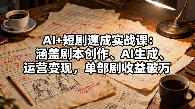 AI+短剧速成实战课：涵盖剧本创作、AI生成、运营变现，单部剧收益破万-鼎铸网