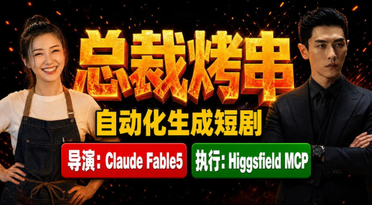 68f0aedd1ae7add3f59400b7a761890e.jpeg Claude Fable5担任导演+Higgsfield MCP落地执行|《总裁烤串》真人质感短剧全自动AI生成全流程教学