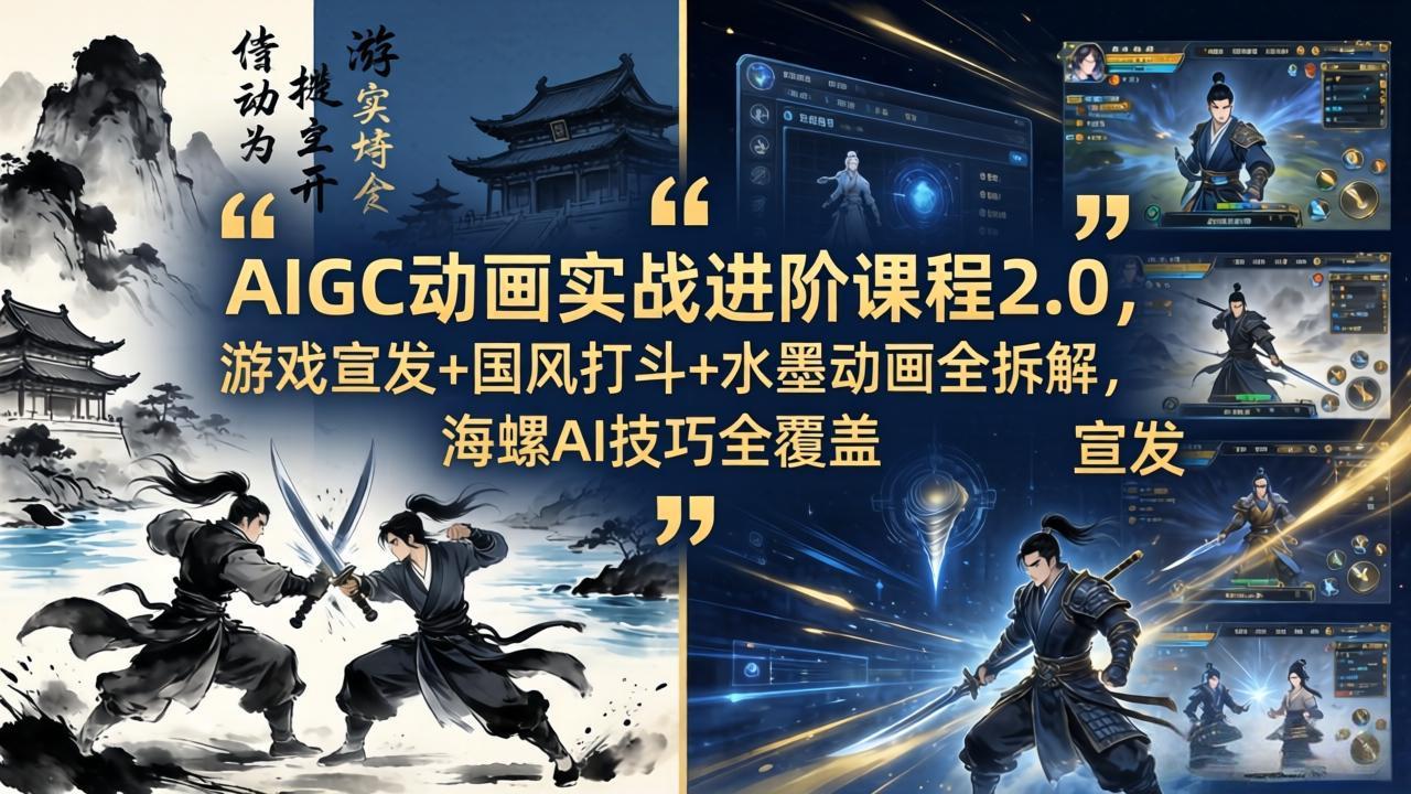 695f87f3ee9a283f69e8de0289d81ab8.jpeg AIGC动画实战进阶课程2.0,游戏宣发+国风打斗+水墨动画全拆解,海螺AI技巧全覆盖