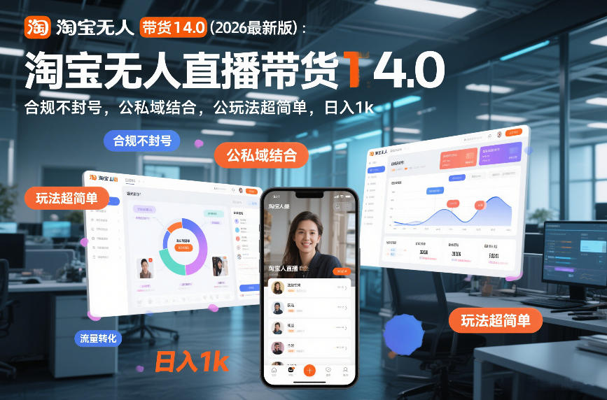 6998226698b4f4b56327d7f9ee562444.jpeg 淘宝无人直播带货14.0(2026最新版):合规不封号,公私域结合,玩法超简单,日入1k+【揭秘】