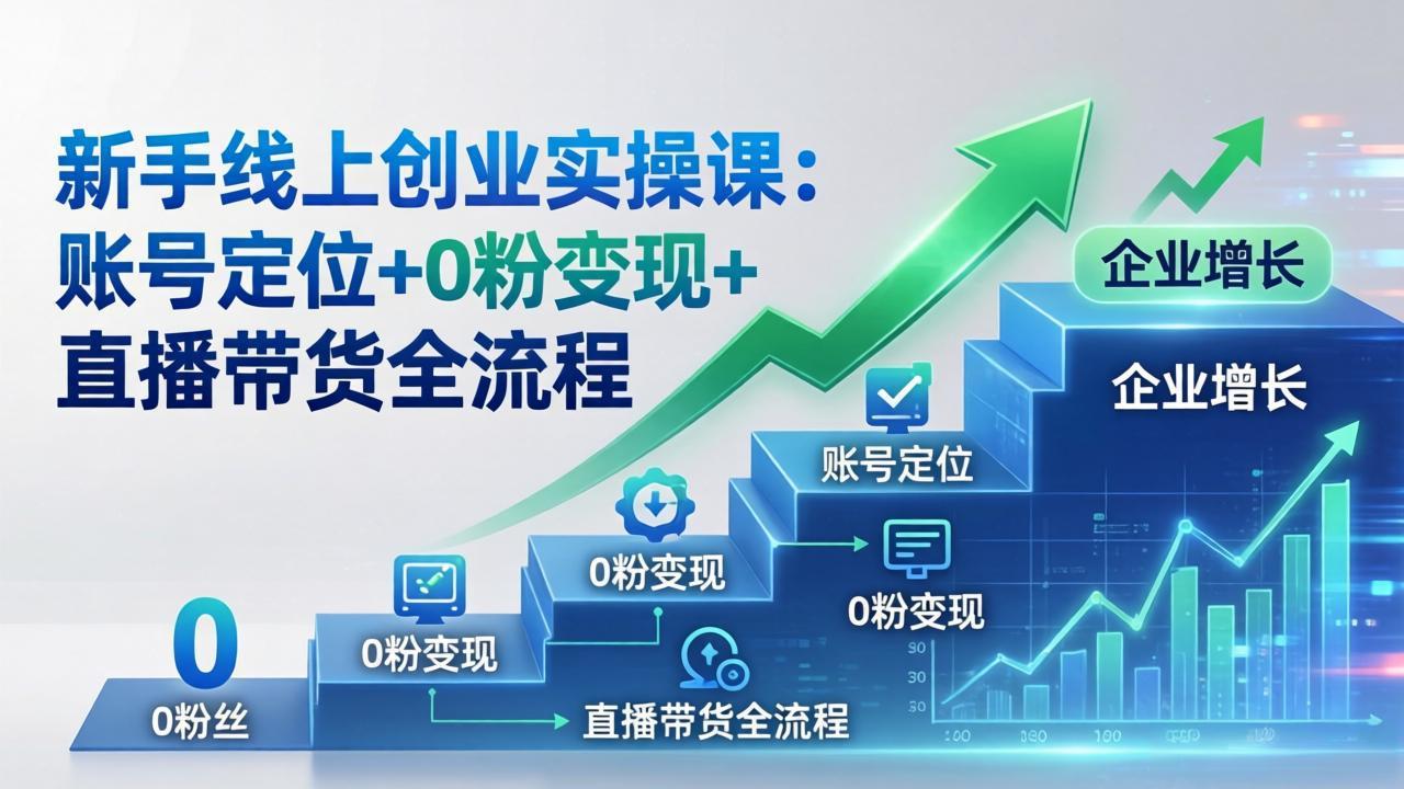 新手线上创业实操课:账号定位+0粉变现+直播带货全流程,企业用户增长一步到位-鼎铸网