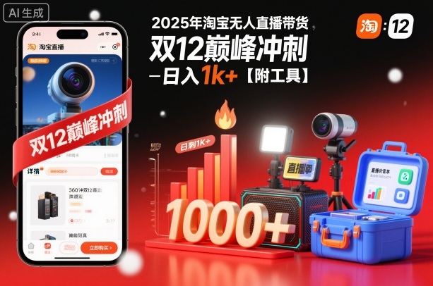 6a2d875246078b641dd1c1b672c99853.jpeg 2025年淘宝无人直播带货,冲刺双12,日入1k+【附工具】【揭秘】