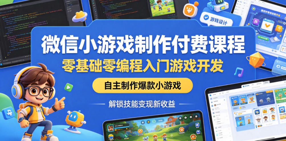微信小游戏制作付费课程,零基础零编程入门游戏开发,自主制作爆款小游戏,解锁技能变现新收益-鼎铸网