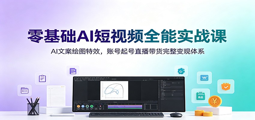 零基础AI短视频全能实战课：AI文案绘图特效，账号起号直播带货完整变现体系-鼎铸网