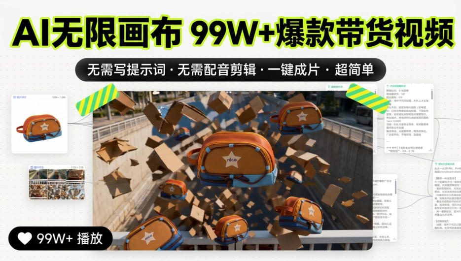 6ae627b0cd8b9ab387d152f6c1949d31.jpeg AI无限画布99W+爆款带货视频,无需写提示词·无需配音剪辑·一键成片·超简单