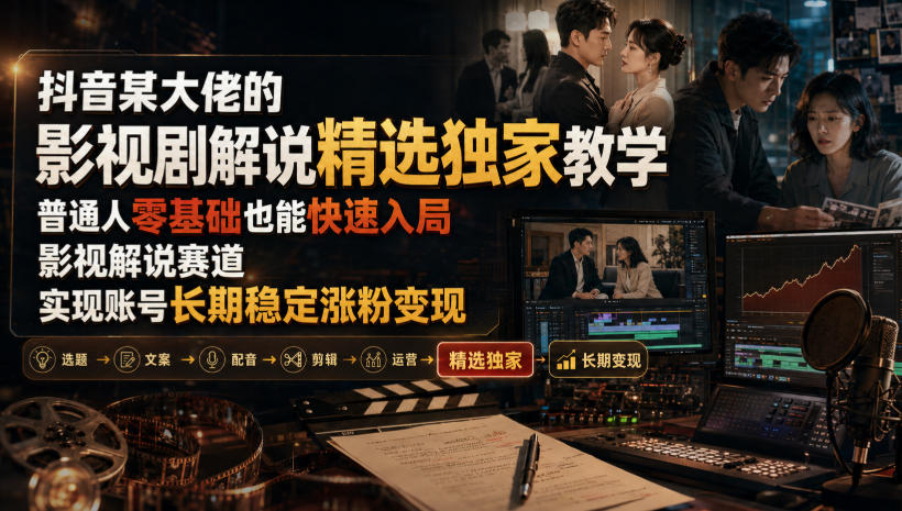 抖音某大佬的影视剧解说精选独家教学,普通人零基础也能快速入局影视解说赛道,实现账号长期稳定变现-鼎铸网