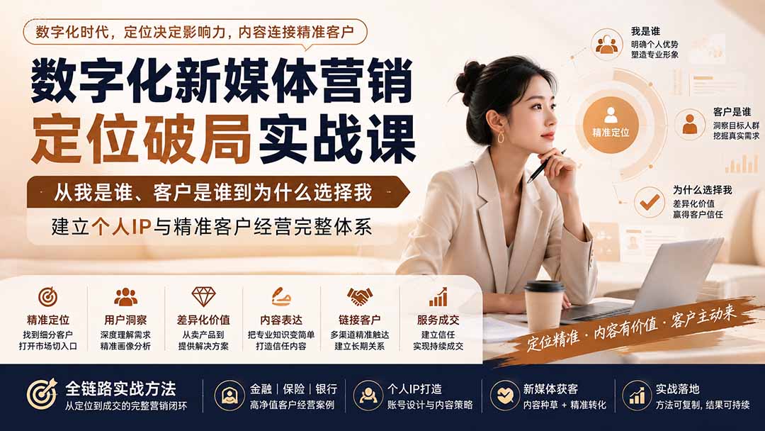 6beaf259e20a55934b0c8332beb64df8.jpeg 数字化新媒体营销定位破局实战课:从我是谁、客户是谁到为什么选择我,建立个人IP与精准客户经营完整体系