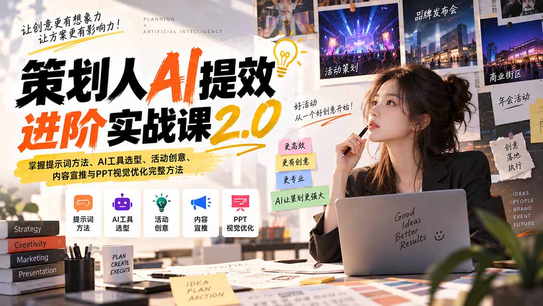 6cc532533b3d394f1ac14748e308b463.jpeg 策划人AI提效进阶实战课2.0:掌握提示词方法、AI工具选型、活动创意、内容宣推与PPT视觉优化完整方法