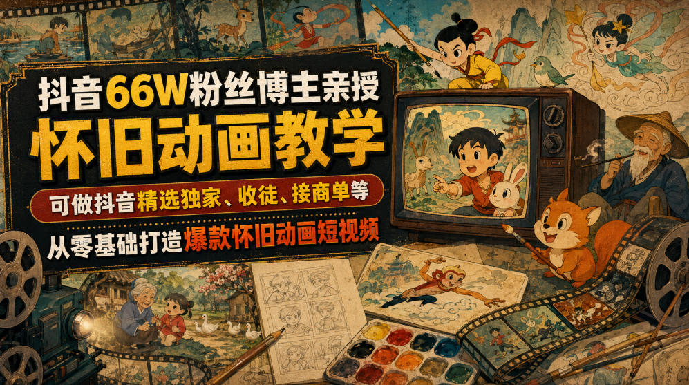 6cca09ec424468b151f6e3cd63349e36.jpeg 抖音66W粉丝博主亲授怀旧动画教学,可做抖音精选独家、收徒、接商单等,从零基础打造爆款怀旧动画短视频