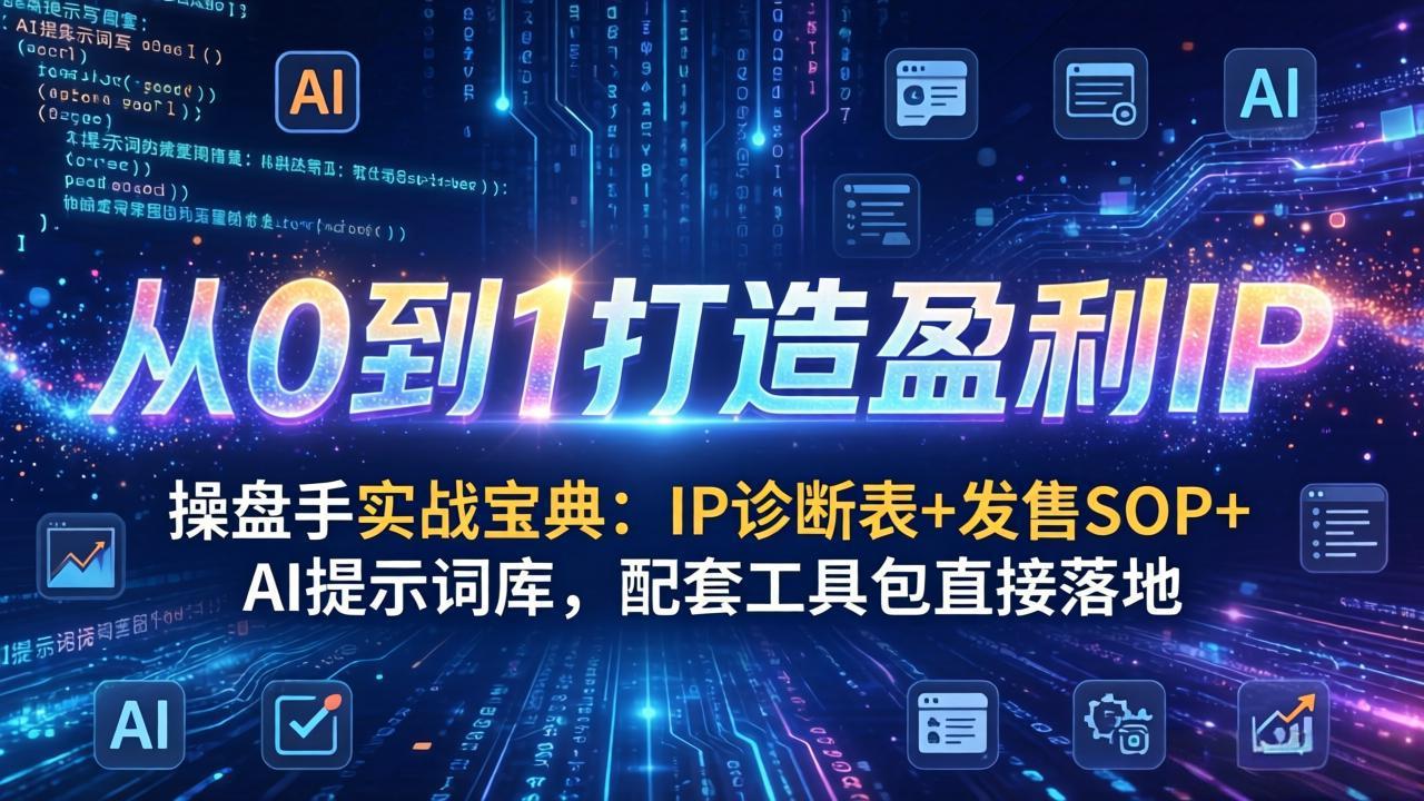 6ccf28ef9a4b07294c16da74b4704b54.jpeg 操盘手实战宝典:IP诊断表+发售SOP+AI提示词库,配套工具包直接落地,从0到1打造盈利IP