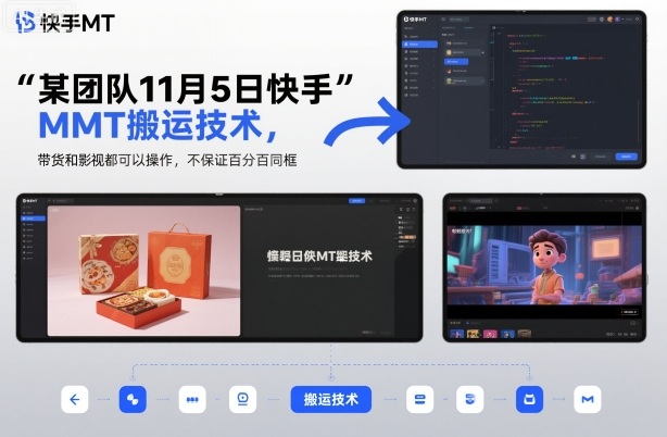 某团队11月5日快手MT搬运技术,带货和影视都可以操作,不保证百分百同框,自测-鼎铸网