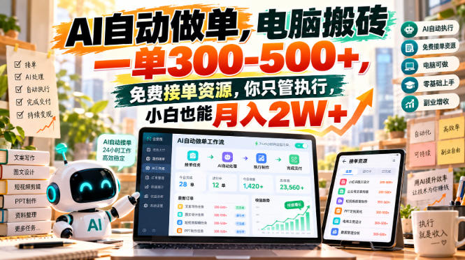 AI自动做单，电脑搬砖一单300-500+，免费接单资源，你只管执行，小白也能月入2W+【揭秘】-鼎铸网