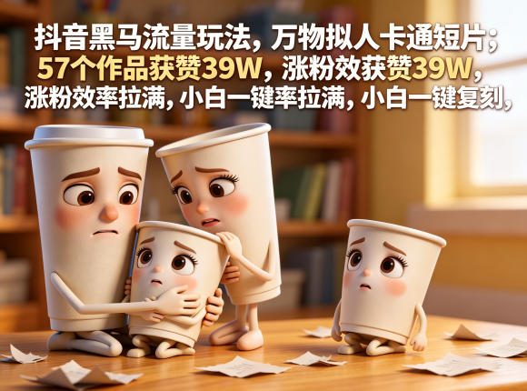 抖音黑马流量玩法,万物拟人卡通短片,57个作品获赞39W,涨粉效率拉满,小白一键复刻,保姆级拆解-鼎铸网