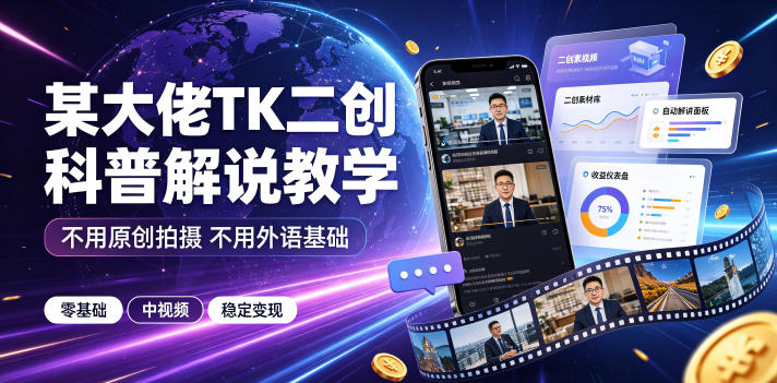 6e86133f1e0bdff81f6424cb716a24aa.jpeg 某大佬TK二创科普解说教学,不用原创拍摄不用外语基础,零基础做TikTok中视频稳定变现
