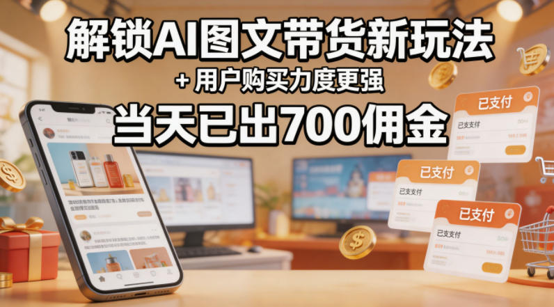 6e9d01bf0e3612181efe321f227b28a2.jpeg 解锁ai图文带货新玩法+用户购买力度更强,当天已出700佣金,详细拆解