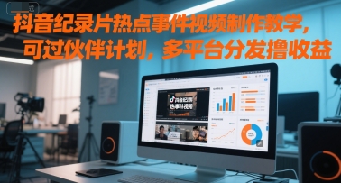 抖音纪录片热点事件视频制作教学，可过伙伴计划，多平台分发撸收益-鼎铸网