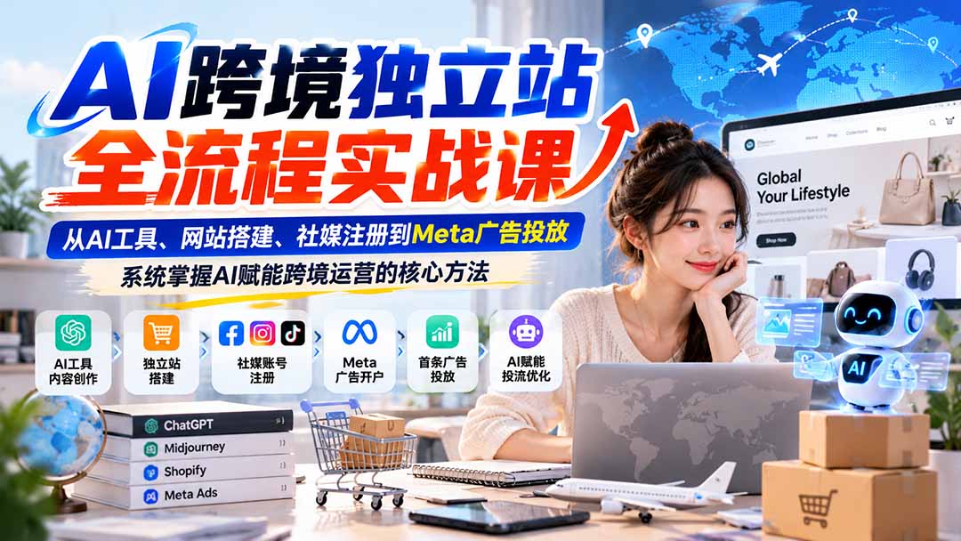 AI跨境独立站全流程实战课：从AI工具、网站搭建、社媒注册到Meta广告投放，系统掌握AI赋能跨境运营的核心方法-鼎铸网
