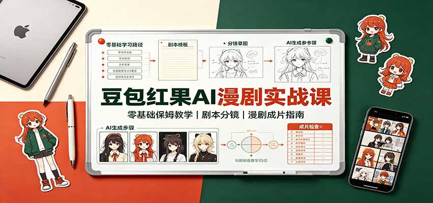 豆包红果AI漫剧实战课：零基础保姆教学，剧本分镜，漫剧成片指南-鼎铸网
