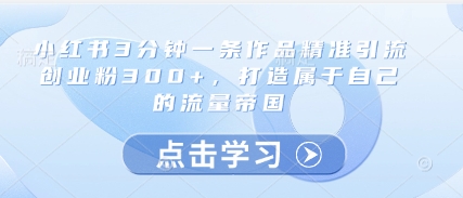 小红书3分钟一条作品精准引流创业粉300+,打造属于自己的流量帝国-鼎铸网