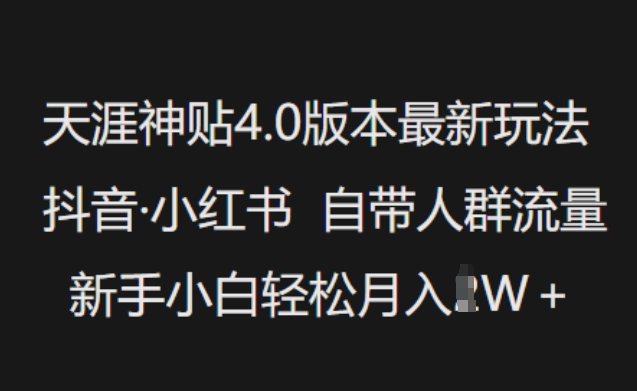 天涯神贴4.0版本最新玩法，抖音·小红书自带人群流量，新手小白轻松月入过W-鼎铸网