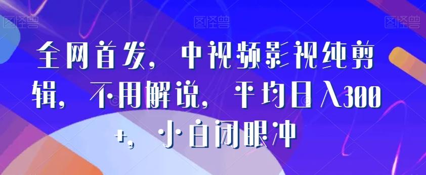 全网首发，中视频影视纯剪辑，不用解说，平均日入300+，小白闭眼冲-鼎铸网