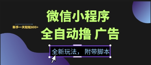 微信小程序全自动撸广告项目,彻底解决没流量的问题,新手一天8张+【揭秘】-鼎铸网