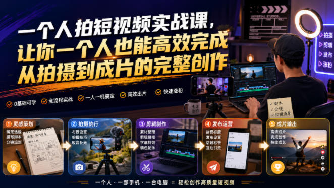 70ae864d32bab1360e6e0f70da45399c.jpeg 一个人拍短视频实战课,让你一个人也能高效完成从拍摄到成片的完整创作