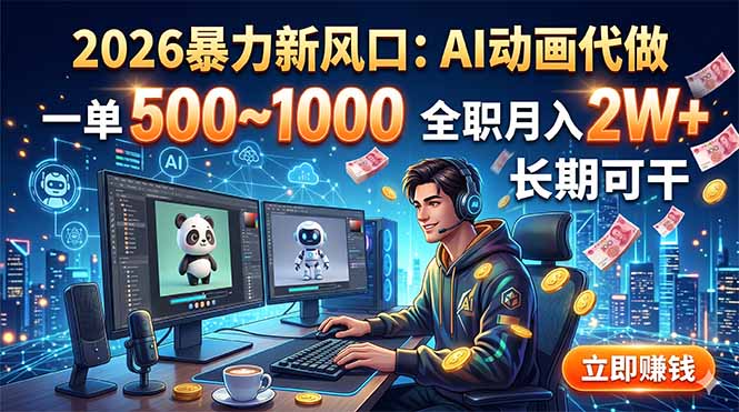 2026暴力新风口：AI动画代做，一单500~1000，全职月入2W+，长期可干-鼎铸网