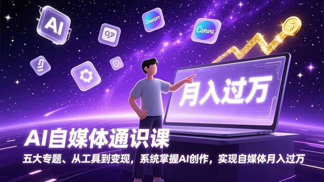 715181961b276b424d46a8005bb8dc6d.jpeg AI自媒体通识课,五大专题、从工具到变现,系统掌握AI创作,实现自媒体月入过万