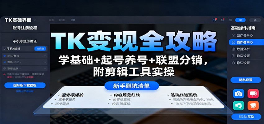 TK变现全攻略:学基础+起号养号+联盟分销,附剪辑工具实操-鼎铸网