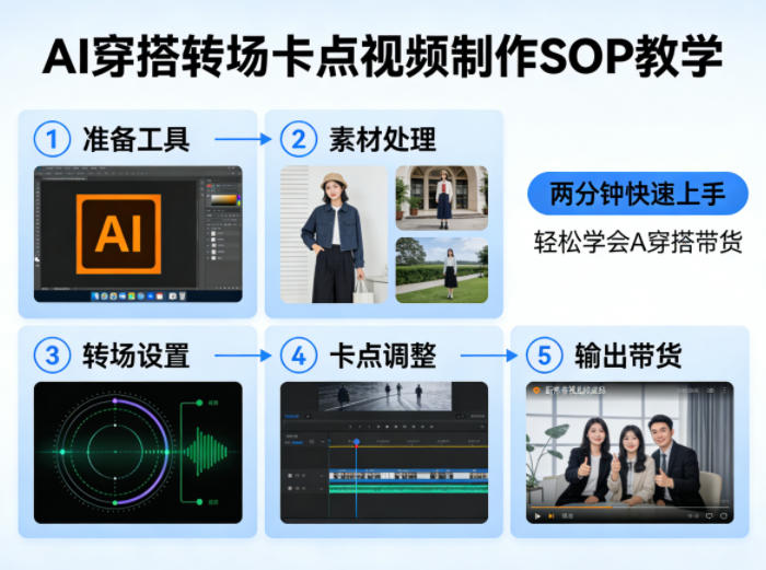 AI穿搭转场卡点视频制作SOP教学，两分钟快速上手，轻松学会AI穿搭带货-鼎铸网