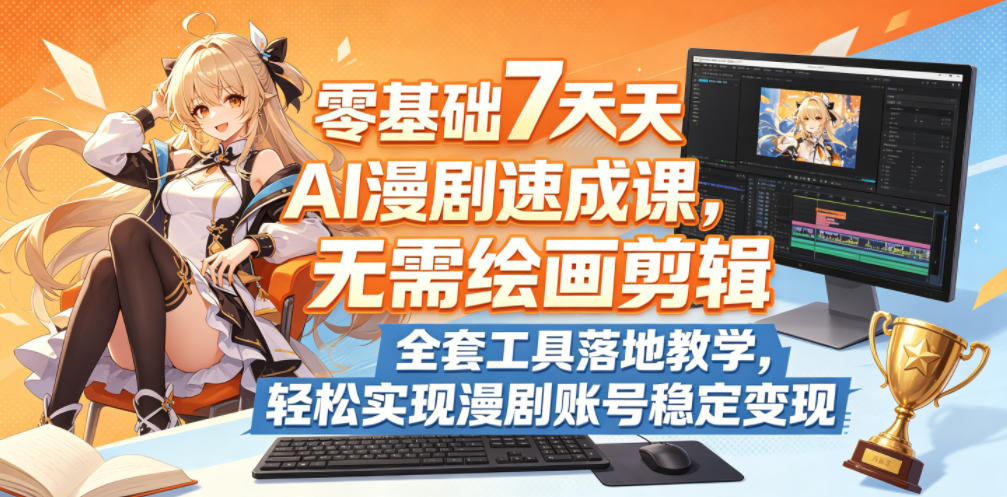 零基础7天AI漫剧速成课,无需绘画剪辑,全套工具落地教学,轻松实现漫剧账号稳定变现-鼎铸网