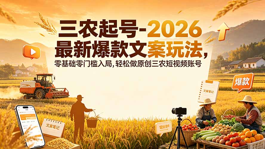 三农起号-2026 最新爆款文案玩法,零基础零门槛入局,轻松做原创三农短视频账号-鼎铸网