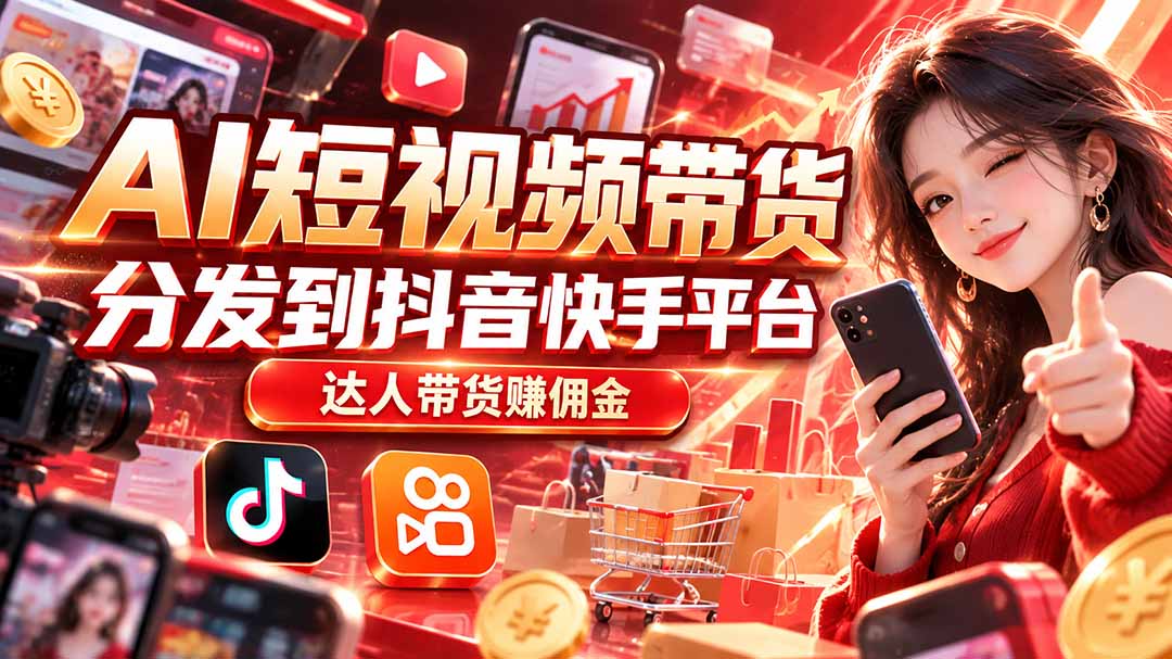 【AI短视频带货】分发到抖音快手平台，达人带货赚佣金-鼎铸网