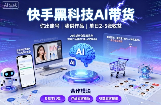 7306607ee8b5c542c5940559fb157522.jpeg 快手黑科技AI带货,你提供账号,我提供作品并发布,单日2-5张【揭秘】