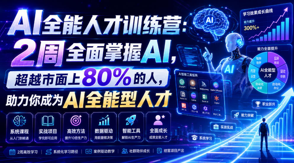 734edc3f383e6d565ae28c24d4a15b0a.jpeg AI全能人才训练营:2周全面掌握AI,超越市面上80%的人,助力你成为AI全能型人才