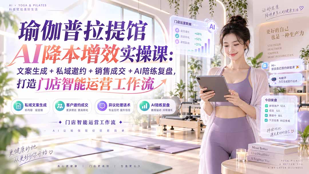 瑜伽普拉提馆AI降本增效实操课：文案生成+私域邀约+销售成交+AI陪练复盘，打造门店智能运营工作流-鼎铸网