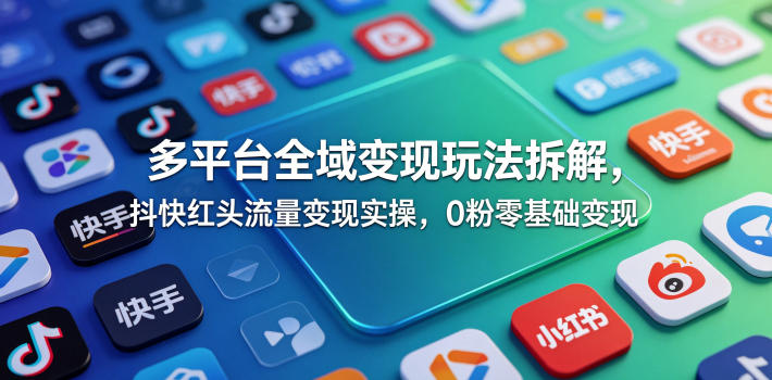 多平台全域变现玩法拆解,抖快红头流量变现实操,0粉零基础变现-鼎铸网