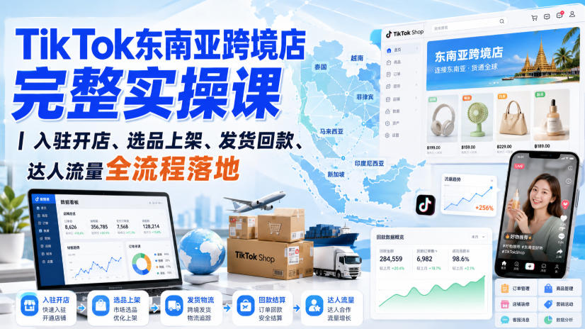 73f47e5f391cfe6a6604a590fabea631.jpeg TikTok东南亚跨境店完整实操课|入驻开店、选品上架、发货回款、达人流量全流程落地